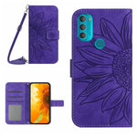 Skin Feel Custodia per cellulare in pelle con motivo a fiori di sole con cordino, For Motorola Moto G71 5G, For Motorola Moto G72 5G