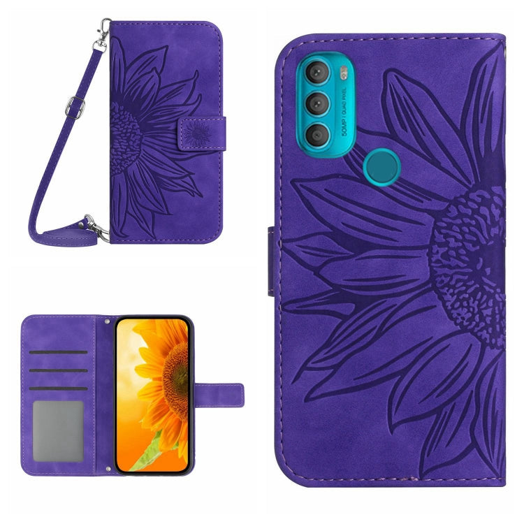 Skin Feel Custodia per cellulare in pelle con motivo a fiori di sole con cordino, For Motorola Moto G71 5G, For Motorola Moto G72 5G