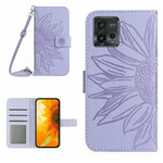 Skin Feel Custodia per cellulare in pelle con motivo a fiori di sole con cordino, For Motorola Moto G71 5G, For Motorola Moto G72 5G