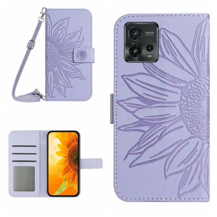 Skin Feel Custodia per cellulare in pelle con motivo a fiori di sole con cordino, For Motorola Moto G71 5G, For Motorola Moto G72 5G