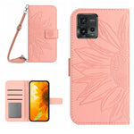 Skin Feel Custodia per cellulare in pelle con motivo a fiori di sole con cordino, For Motorola Moto G71 5G, For Motorola Moto G72 5G