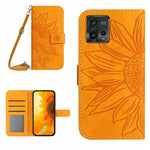 Skin Feel Custodia per cellulare in pelle con motivo a fiori di sole con cordino, For Motorola Moto G71 5G, For Motorola Moto G72 5G