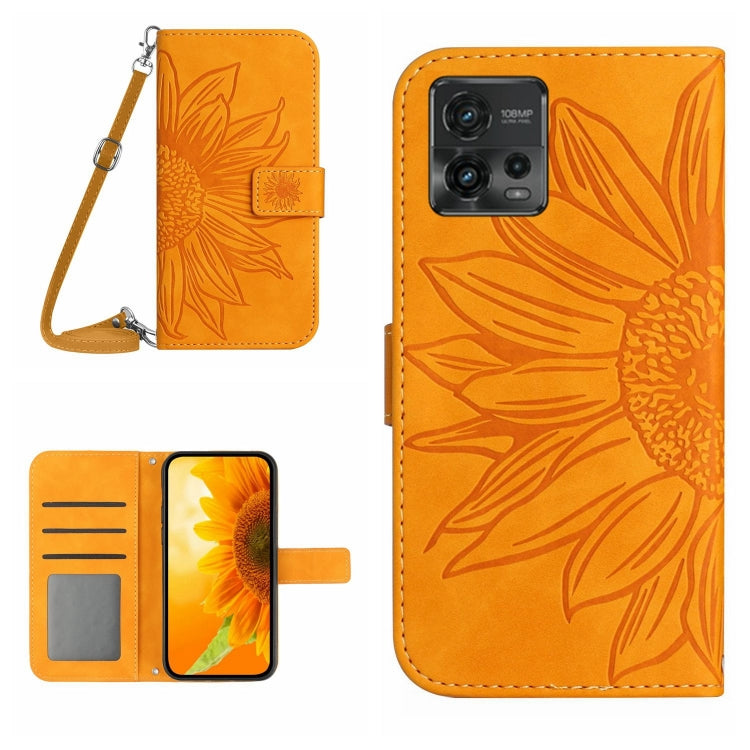 Skin Feel Custodia per cellulare in pelle con motivo a fiori di sole con cordino, For Motorola Moto G71 5G, For Motorola Moto G72 5G