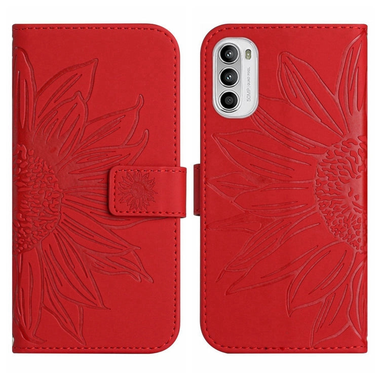 Skin Feel Custodia per cellulare in pelle con motivo a fiori di sole con cordino, For Motorola Moto G82 5G/G52 4G/G71S, For Motorola Moto G100