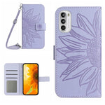 Skin Feel Custodia per cellulare in pelle con motivo a fiori di sole con cordino, For Motorola Moto G82 5G/G52 4G/G71S, For Motorola Moto G100