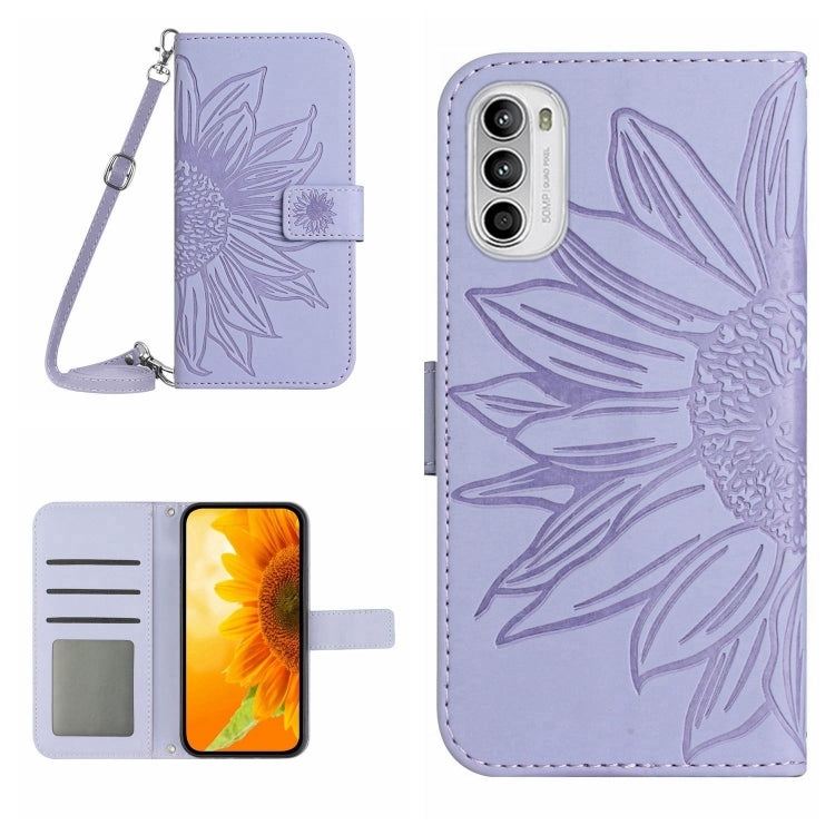 Skin Feel Custodia per cellulare in pelle con motivo a fiori di sole con cordino, For Motorola Moto G82 5G/G52 4G/G71S, For Motorola Moto G100