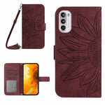 Skin Feel Custodia per cellulare in pelle con motivo a fiori di sole con cordino, For Motorola Moto G82 5G/G52 4G/G71S, For Motorola Moto G100