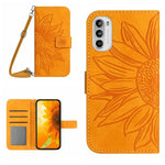 Skin Feel Custodia per cellulare in pelle con motivo a fiori di sole con cordino, For Motorola Moto G82 5G/G52 4G/G71S, For Motorola Moto G100