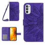 Skin Feel Custodia per cellulare in pelle con motivo a fiori di sole con cordino, For Motorola Moto G82 5G/G52 4G/G71S, For Motorola Moto G100