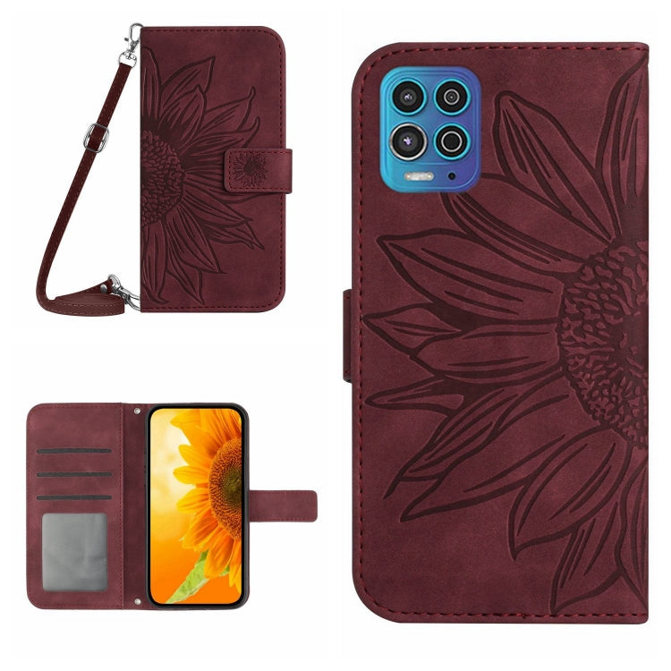 Skin Feel Custodia per cellulare in pelle con motivo a fiori di sole con cordino, For Motorola Moto G82 5G/G52 4G/G71S, For Motorola Moto G100