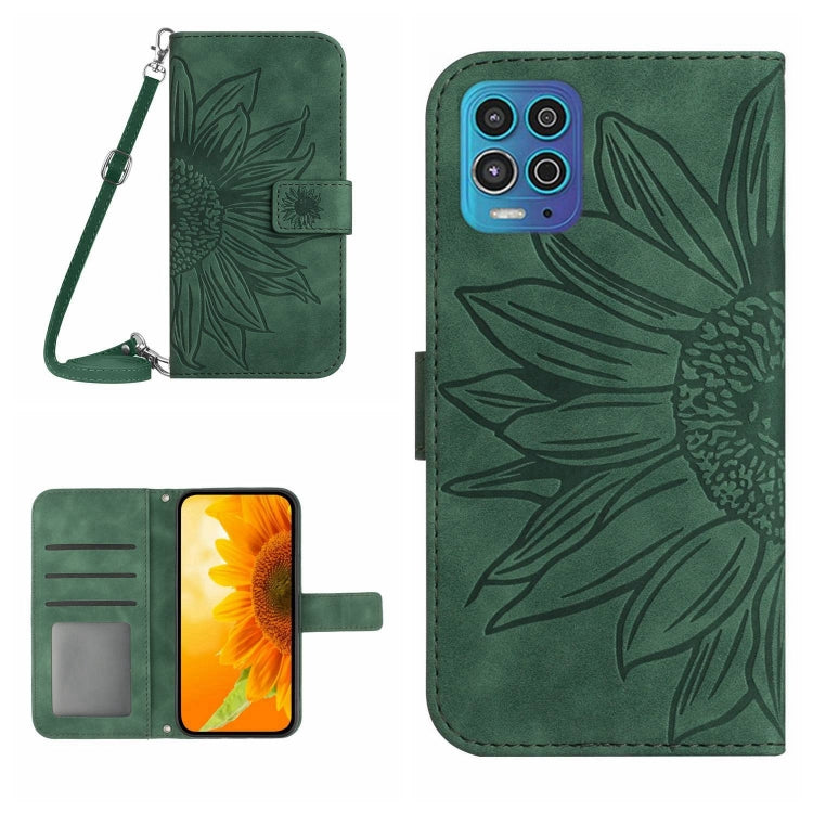 Skin Feel Custodia per cellulare in pelle con motivo a fiori di sole con cordino, For Motorola Moto G82 5G/G52 4G/G71S, For Motorola Moto G100