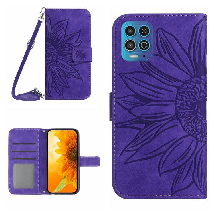 Skin Feel Custodia per cellulare in pelle con motivo a fiori di sole con cordino, For Motorola Moto G82 5G/G52 4G/G71S, For Motorola Moto G100