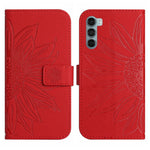 Skin Feel Custodia per cellulare in pelle con motivo a fiori di sole con cordino, For Motorola Moto G200 5G