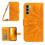 Skin Feel Custodia per cellulare in pelle con motivo a fiori di sole con cordino, For Motorola Moto G200 5G