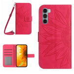 Skin Feel Custodia per cellulare in pelle con motivo a fiori di sole con cordino, For Motorola Moto G200 5G