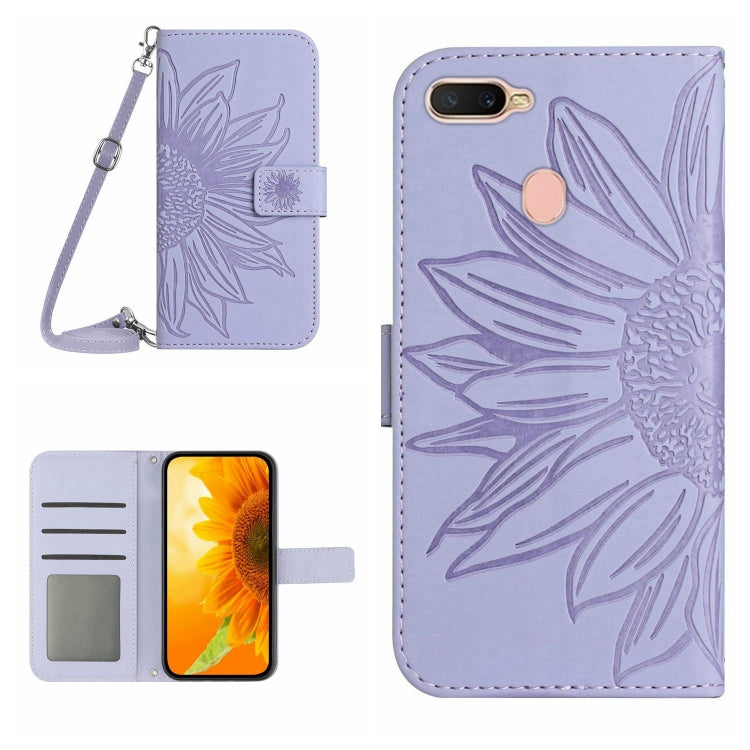 Skin Feel Custodia per cellulare in pelle con motivo a fiori di sole con cordino, For OPPO A7/A12, For OPPO A8/A31