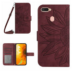 Skin Feel Custodia per cellulare in pelle con motivo a fiori di sole con cordino, For OPPO A7/A12, For OPPO A8/A31