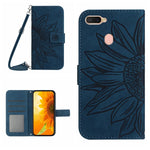 Skin Feel Custodia per cellulare in pelle con motivo a fiori di sole con cordino, For OPPO A7/A12, For OPPO A8/A31