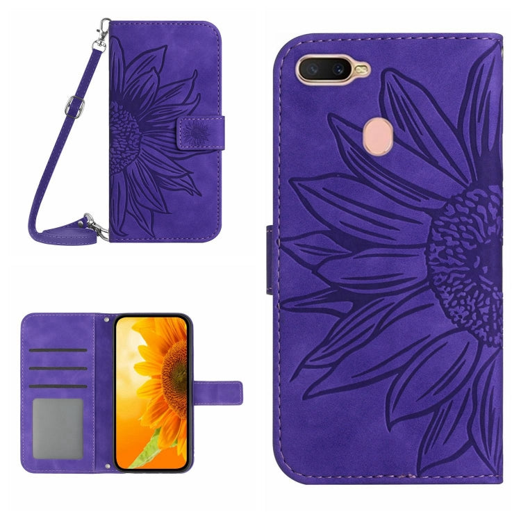 Skin Feel Custodia per cellulare in pelle con motivo a fiori di sole con cordino, For OPPO A7/A12, For OPPO A8/A31