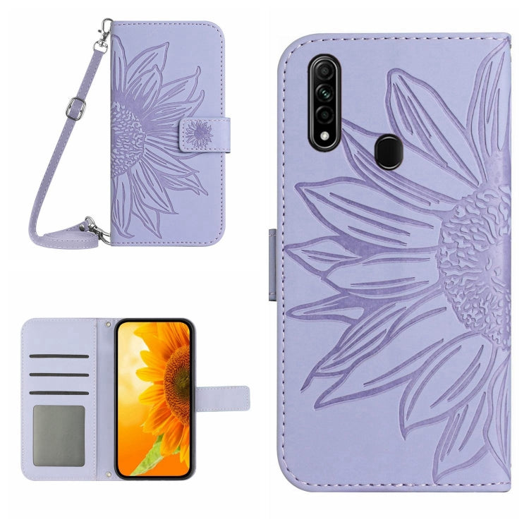 Skin Feel Custodia per cellulare in pelle con motivo a fiori di sole con cordino, For OPPO A7/A12, For OPPO A8/A31