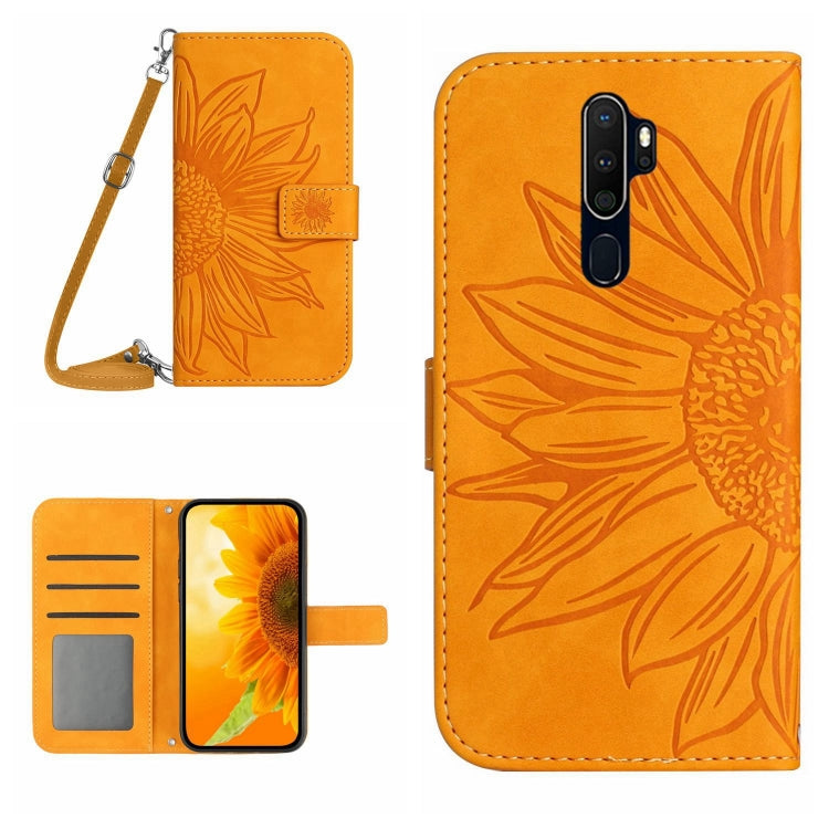 Skin Feel Custodia per cellulare in pelle con motivo a fiori di sole con cordino, For OPPO A9 2020/A5 2020, For OPPO A15/A15S
