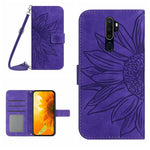 Skin Feel Custodia per cellulare in pelle con motivo a fiori di sole con cordino, For OPPO A9 2020/A5 2020, For OPPO A15/A15S