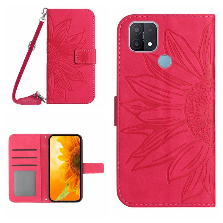 Skin Feel Custodia per cellulare in pelle con motivo a fiori di sole con cordino, For OPPO A9 2020/A5 2020, For OPPO A15/A15S