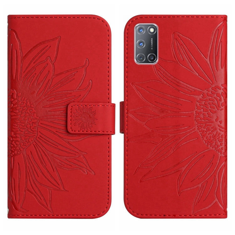 Skin Feel Custodia per cellulare in pelle con motivo a fiori di sole con cordino, For OPPO A52/A72/A92, For OPPO A53 4G/A32/A33 2020/A53S