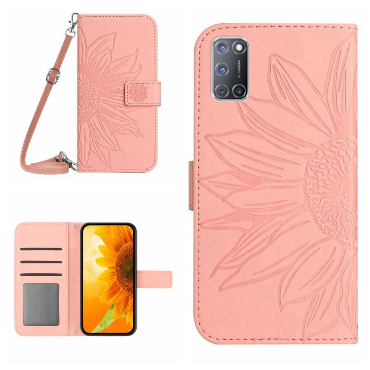 Skin Feel Custodia per cellulare in pelle con motivo a fiori di sole con cordino, For OPPO A52/A72/A92, For OPPO A53 4G/A32/A33 2020/A53S