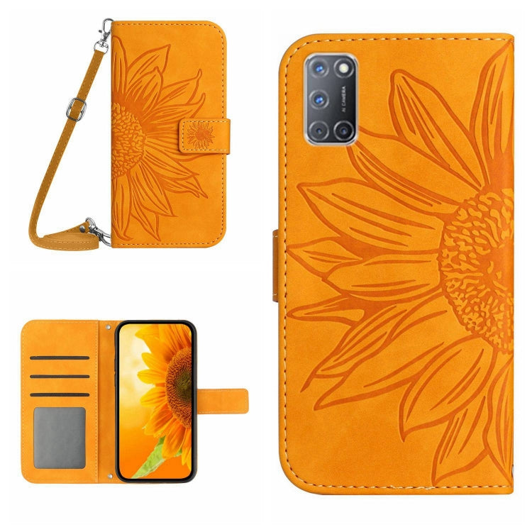 Skin Feel Custodia per cellulare in pelle con motivo a fiori di sole con cordino, For OPPO A52/A72/A92, For OPPO A53 4G/A32/A33 2020/A53S