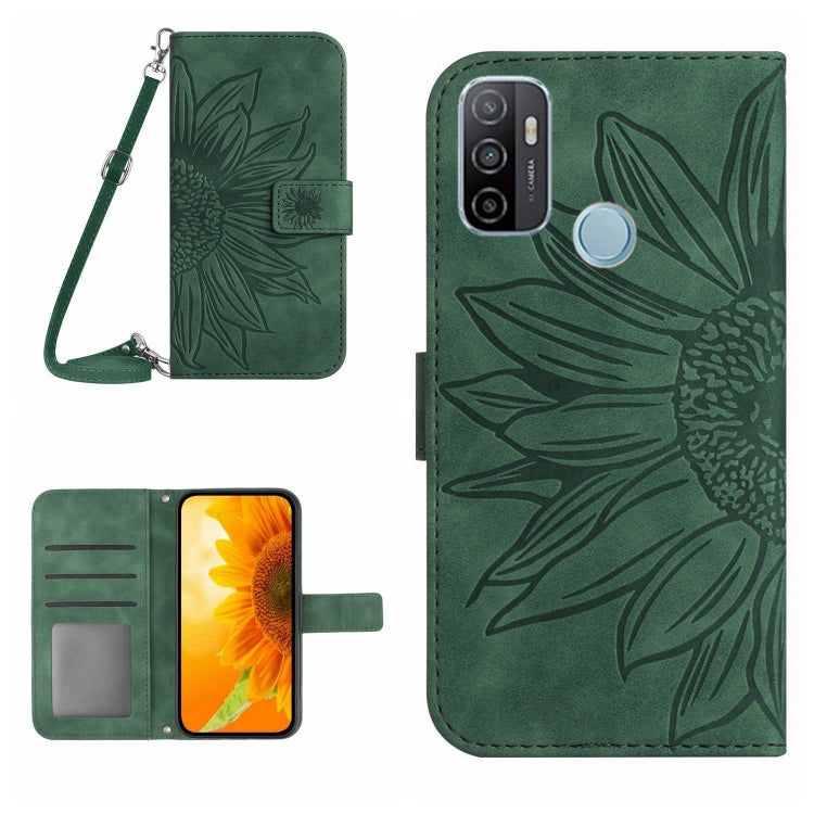 Skin Feel Custodia per cellulare in pelle con motivo a fiori di sole con cordino, For OPPO A52/A72/A92, For OPPO A53 4G/A32/A33 2020/A53S