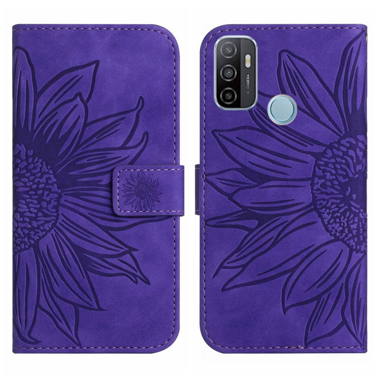 Skin Feel Custodia per cellulare in pelle con motivo a fiori di sole con cordino, For OPPO A52/A72/A92, For OPPO A53 4G/A32/A33 2020/A53S