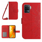 Skin Feel Custodia per cellulare in pelle con motivo a fiori di sole con cordino, For OPPO A54 4G/A16 4G, For OPPO A54 5G/A74 5G/A93 5G/A93S 5G