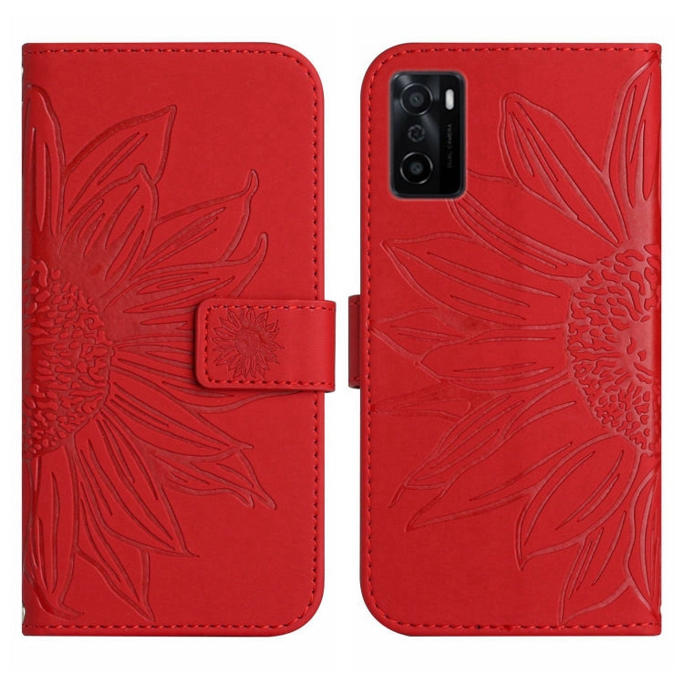 Skin Feel Custodia per cellulare in pelle con motivo a fiori di sole con cordino, For OPPO A55S Japan Edition, For OPPO A57 4G/A57 5G/A77 4G/A77 5G