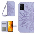 Skin Feel Custodia per cellulare in pelle con motivo a fiori di sole con cordino, For OPPO A55S Japan Edition, For OPPO A57 4G/A57 5G/A77 4G/A77 5G
