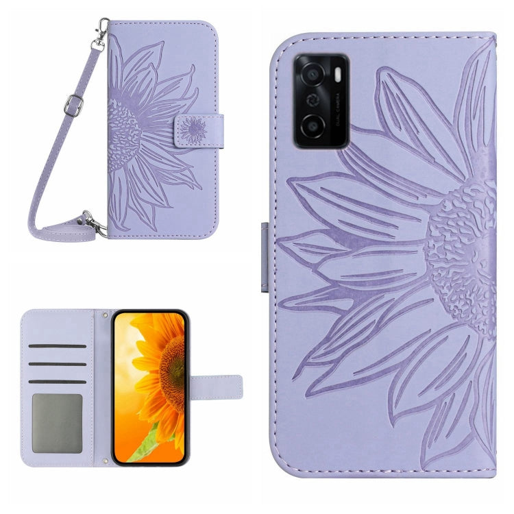 Skin Feel Custodia per cellulare in pelle con motivo a fiori di sole con cordino, For OPPO A55S Japan Edition, For OPPO A57 4G/A57 5G/A77 4G/A77 5G