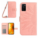 Skin Feel Custodia per cellulare in pelle con motivo a fiori di sole con cordino, For OPPO A55S Japan Edition, For OPPO A57 4G/A57 5G/A77 4G/A77 5G
