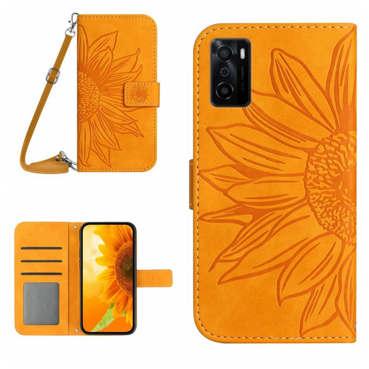 Skin Feel Custodia per cellulare in pelle con motivo a fiori di sole con cordino, For OPPO A55S Japan Edition, For OPPO A57 4G/A57 5G/A77 4G/A77 5G