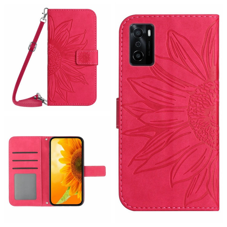 Skin Feel Custodia per cellulare in pelle con motivo a fiori di sole con cordino, For OPPO A55S Japan Edition, For OPPO A57 4G/A57 5G/A77 4G/A77 5G