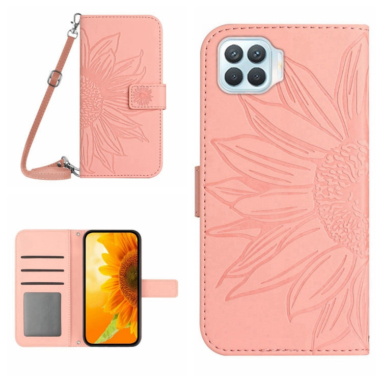 Skin Feel Custodia per cellulare in pelle con motivo a fiori di sole con cordino, For OPPO A73 4G, For OPPO A74 4G