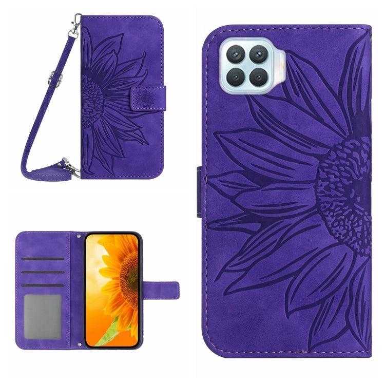 Skin Feel Custodia per cellulare in pelle con motivo a fiori di sole con cordino, For OPPO A73 4G, For OPPO A74 4G