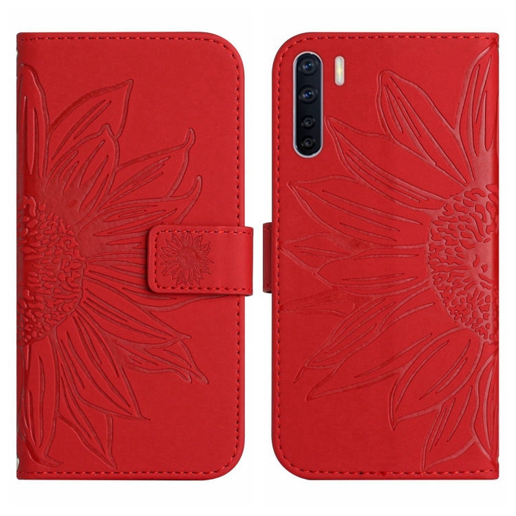 Skin Feel Custodia per cellulare in pelle con motivo a fiori di sole con cordino, For OPPO A91/Reno3 4G Global, For OPPO A17