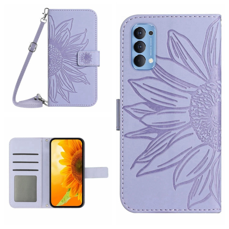 Skin Feel Custodia per cellulare in pelle con motivo a fiori di sole con cordino, For OPPO Reno4 5G, For OPPO Reno4 Lite/A93 4G