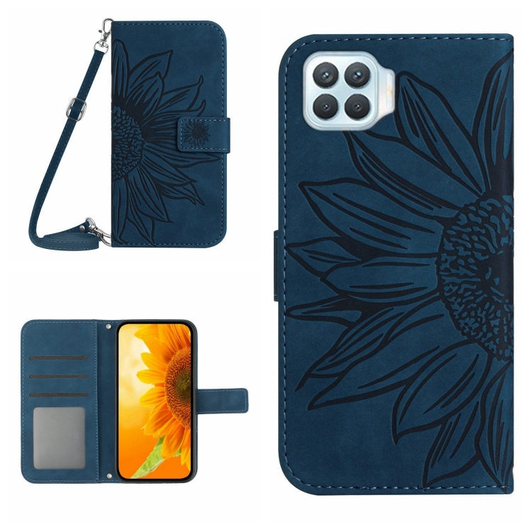 Skin Feel Custodia per cellulare in pelle con motivo a fiori di sole con cordino, For OPPO Reno4 5G, For OPPO Reno4 Lite/A93 4G
