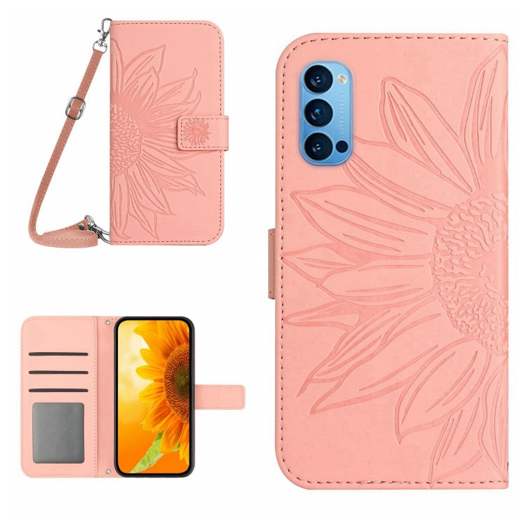 Skin Feel Custodia per cellulare in pelle con motivo a fiori di sole con cordino, For OPPO Reno4 Pro 5G, For OPPO Reno4 Z 5G/A92S