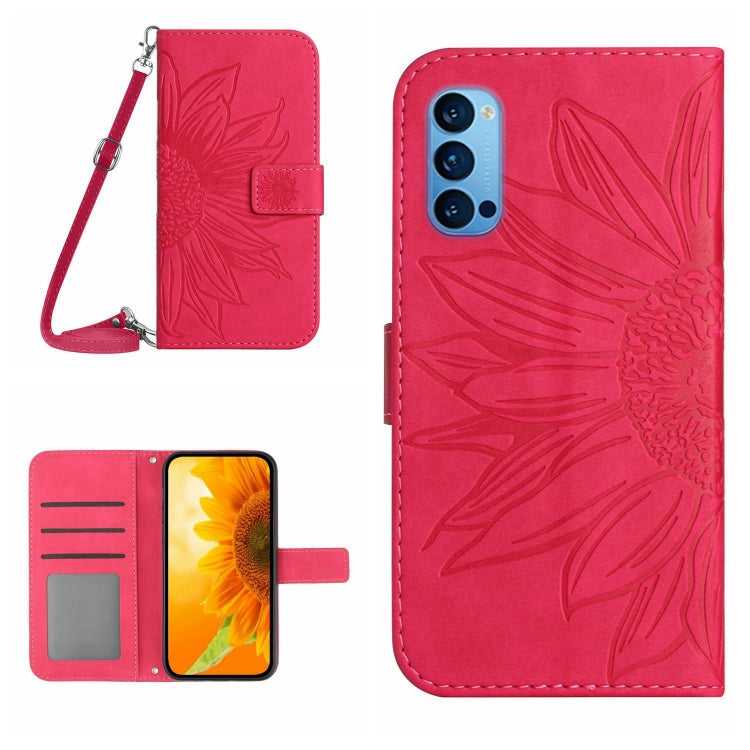 Skin Feel Custodia per cellulare in pelle con motivo a fiori di sole con cordino, For OPPO Reno4 Pro 5G, For OPPO Reno4 Z 5G/A92S