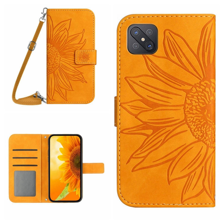 Skin Feel Custodia per cellulare in pelle con motivo a fiori di sole con cordino, For OPPO Reno4 Pro 5G, For OPPO Reno4 Z 5G/A92S
