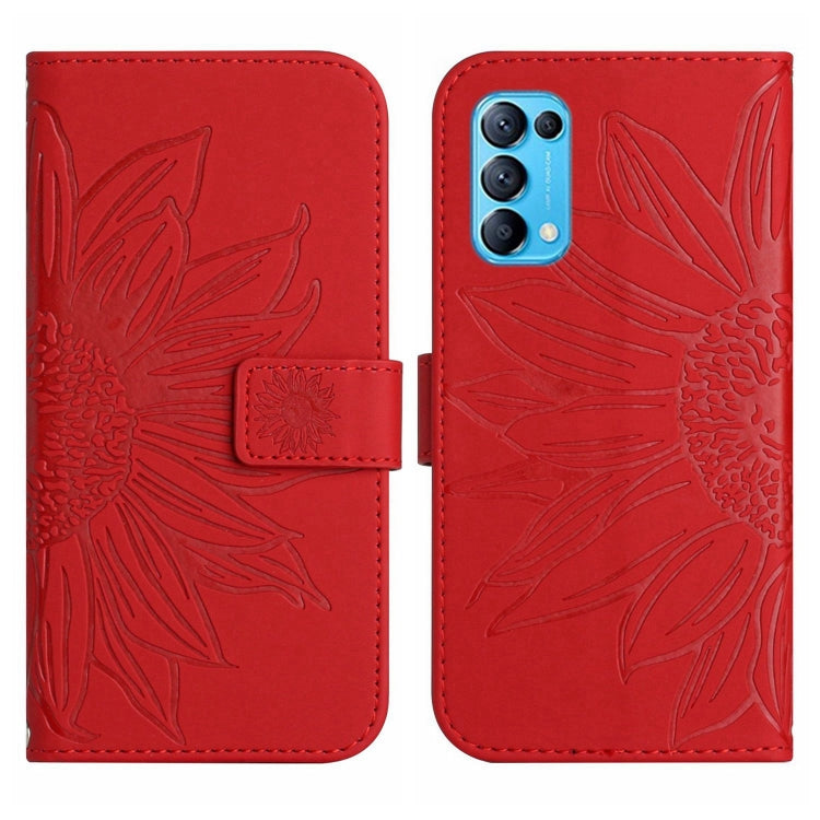 Skin Feel Custodia per cellulare in pelle con motivo a fiori di sole con cordino, For OPPO Reno5 4G, For OPPO Reno5 5G/Find X3 Lite