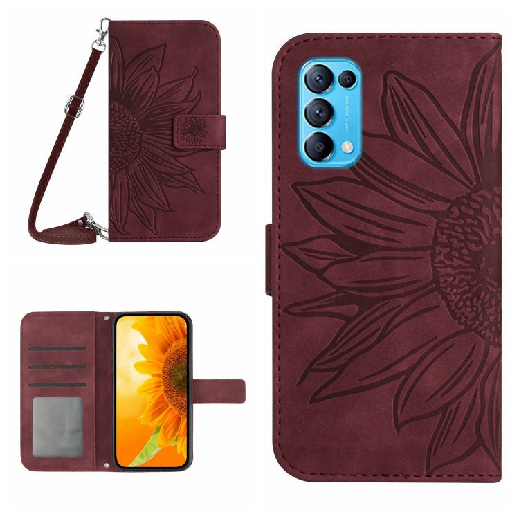 Skin Feel Custodia per cellulare in pelle con motivo a fiori di sole con cordino, For OPPO Reno5 4G, For OPPO Reno5 5G/Find X3 Lite