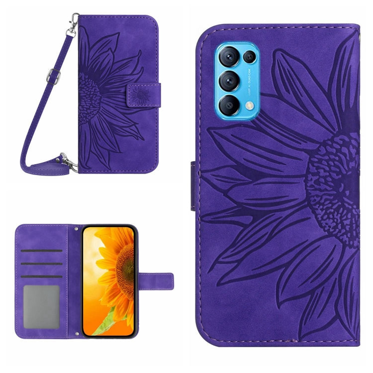 Skin Feel Custodia per cellulare in pelle con motivo a fiori di sole con cordino, For OPPO Reno5 4G, For OPPO Reno5 5G/Find X3 Lite